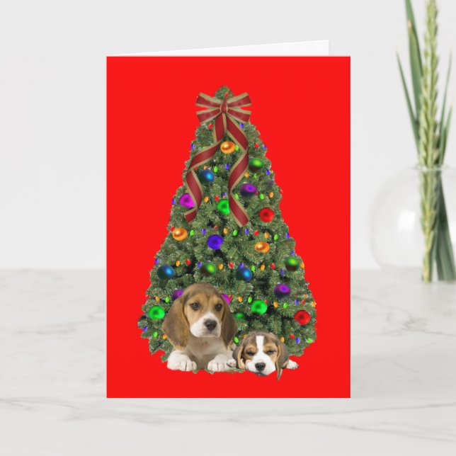 Tarjeta Festiva Árbol de cartas de Navidades Beagle (Anverso)