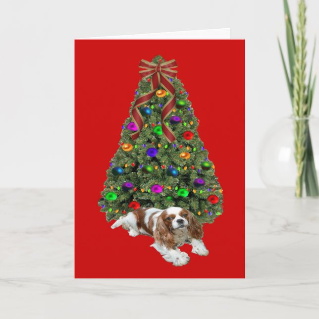 Tarjeta Festiva Árbol de cartas de Navidades Cavalier King Charles (Anverso)