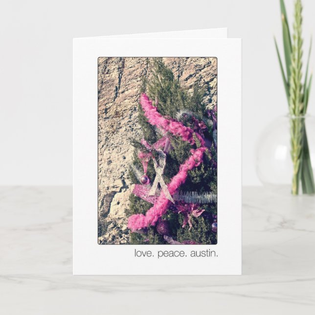 Tarjeta Festiva Árbol de cedro recortado rosa Austin 360 (Anverso)