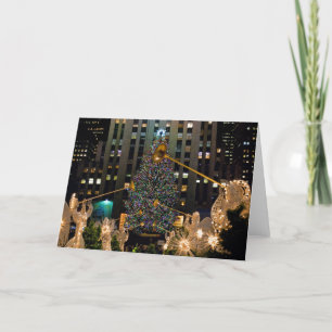 Tarjeta Festiva Árbol de centro y ángeles de Rockefeller