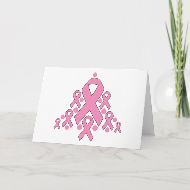 Tarjeta Festiva Árbol de cinta de Navidades de cáncer de mama (Anverso)