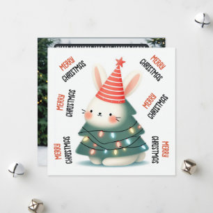 Tarjeta Festiva Árbol de conejito de luces navideñas de Feliz