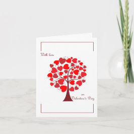 Tarjeta Festiva Árbol de Corazones Rojos de San Valentín