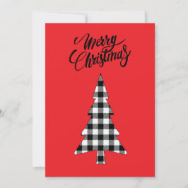Tarjeta Festiva Árbol de cuadros de búfalo blanco y negro de granj