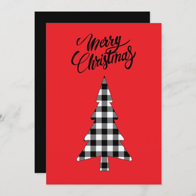 Tarjeta Festiva Árbol de cuadros de búfalo blanco y negro de granj (Anverso / Reverso)