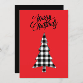 Tarjeta Festiva Árbol de cuadros de búfalo blanco y negro de granj