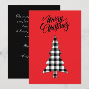 Tarjeta Festiva Árbol de cuadros de búfalo blanco y negro de granj