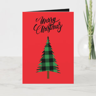Tarjeta Festiva Árbol de Cuadros de Búfalo Negro Verde de Granja A