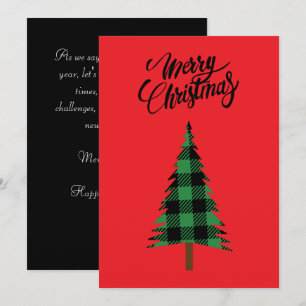 Tarjeta Festiva Árbol de cuadros negros de búfalo verde de granja 