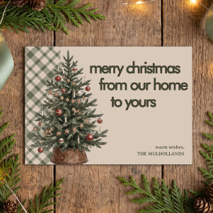 Tarjeta Festiva Árbol de cuadros verde rústico de nuestra casa a l