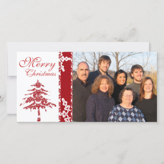 Tarjeta Festiva Árbol de Damasco Rojo y copas de nieve Feliz Navid