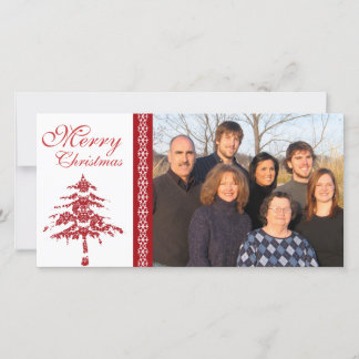 Tarjeta Festiva Árbol de Damasco Rojo y copas de nieve Feliz Navid
