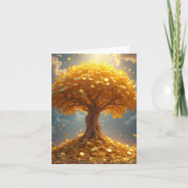 Tarjeta Festiva árbol de dinero dorado monedas de oro