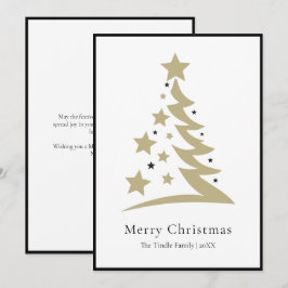 Tarjeta Festiva Árbol de Escritura Moderna Chic Negro Blanco Dorad