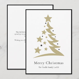 Tarjeta Festiva Árbol de Escritura Moderna Chic Negro Blanco Dorad