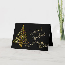 Tarjeta Festiva Árbol de estrellas de vacaciones de oro