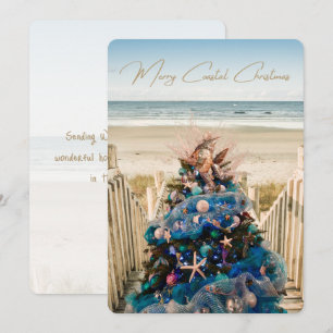 Tarjeta Festiva Árbol de feriados tropical de playa para Navidades