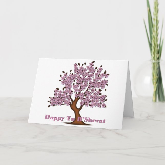 Tarjeta Festiva Árbol de flores Pink Tu B'Shevat (Anverso)