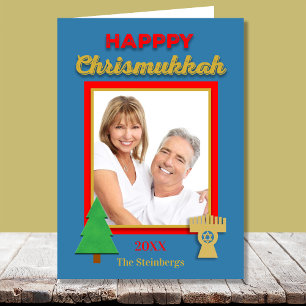 Tarjeta Festiva Árbol de fotos de Chrismukkah y saludo de Menorah