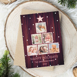 Tarjeta Festiva Árbol de fotos de Rosas de Navidades de madera de 