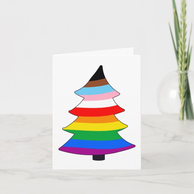 Tarjeta Festiva Árbol de Holigay inclusivo de LGBTQ+ ORGULLO (Anverso)
