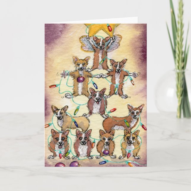 Tarjeta Festiva Árbol de la piel del Corgi (Anverso)