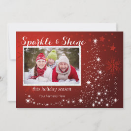 Tarjeta Festiva Árbol de luces blancas con cuatro fotos