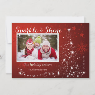 Tarjeta Festiva Árbol de luces blancas con cuatro fotos