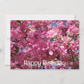 Tarjeta Festiva Árbol de manzanas floreciendo. Flores rosas. Cumpl