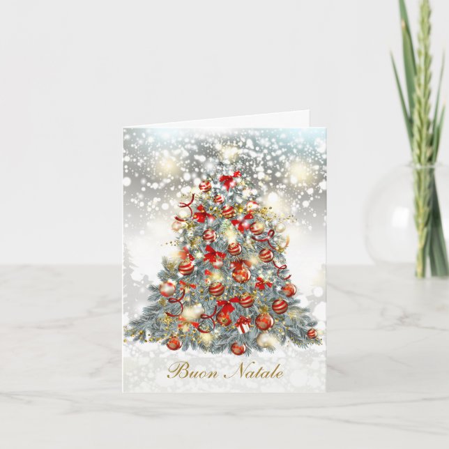 Tarjeta Festiva Árbol de Navidad, baubles italiano (Anverso)