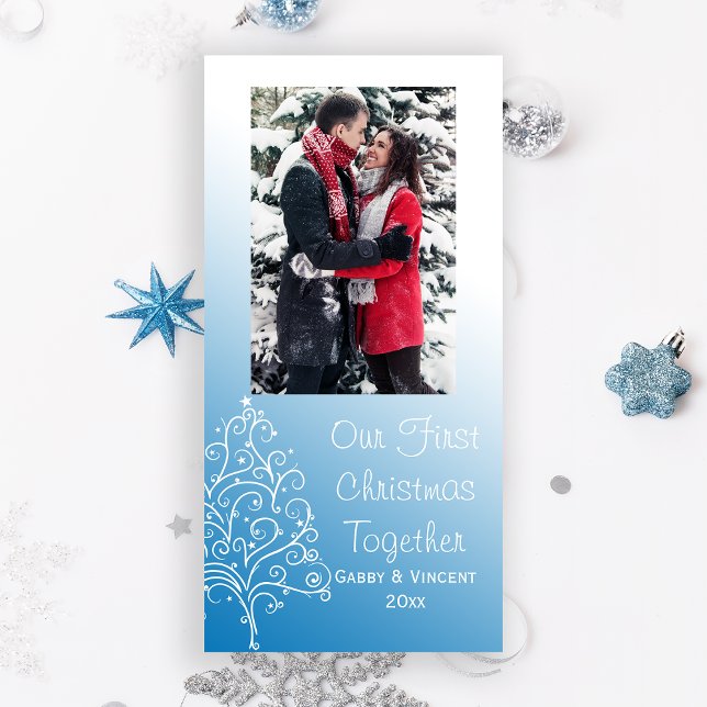Tarjeta Festiva Árbol de Navidad: Blue First Christmas Together (Subido por el creador)