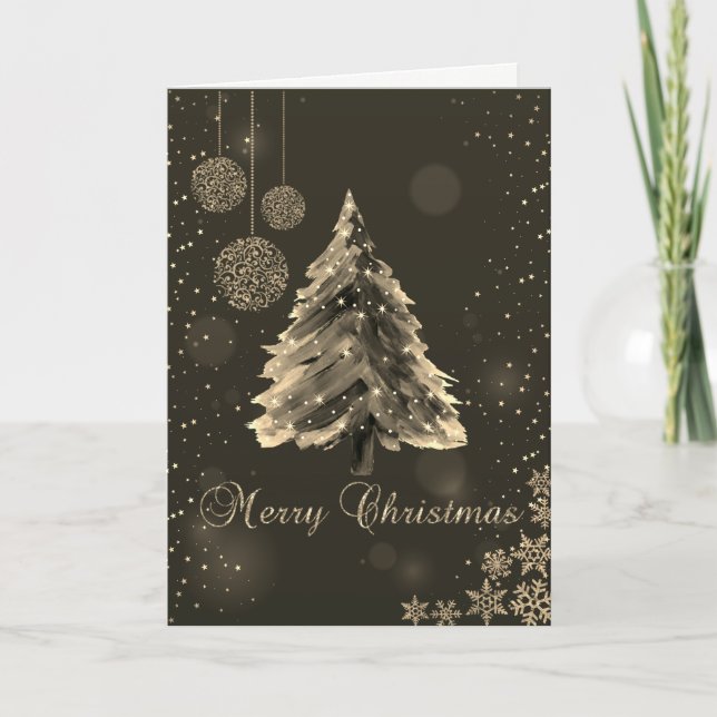 Tarjeta Festiva Árbol de Navidad, bolas, vacaciones de copas de ni (Anverso)