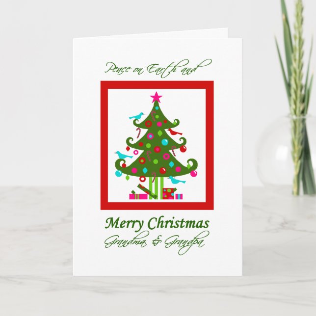 Tarjeta Festiva Árbol de Navidad, Paz en la Tierra, para los abuel (Anverso)