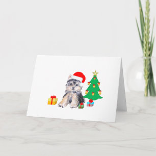 Tarjeta Festiva Árbol de Navidad, perro cachorro de Yorkshire y re