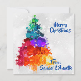 Tarjeta Festiva Árbol de Navidad, pintura de salpicaduras, plano d
