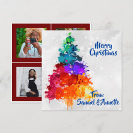 Tarjeta Festiva Árbol de Navidad, pintura salpicada, fondo fotográ
