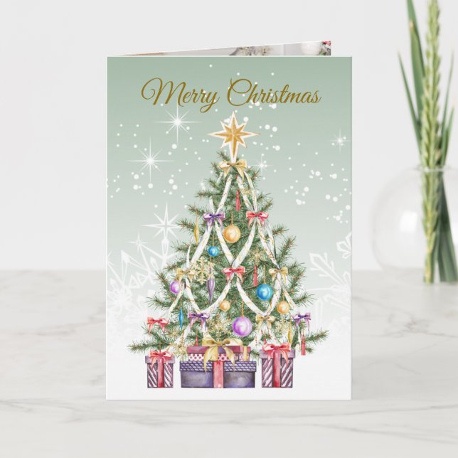 Tarjeta Festiva Árbol de Navidad, presenta Foto (Anverso)