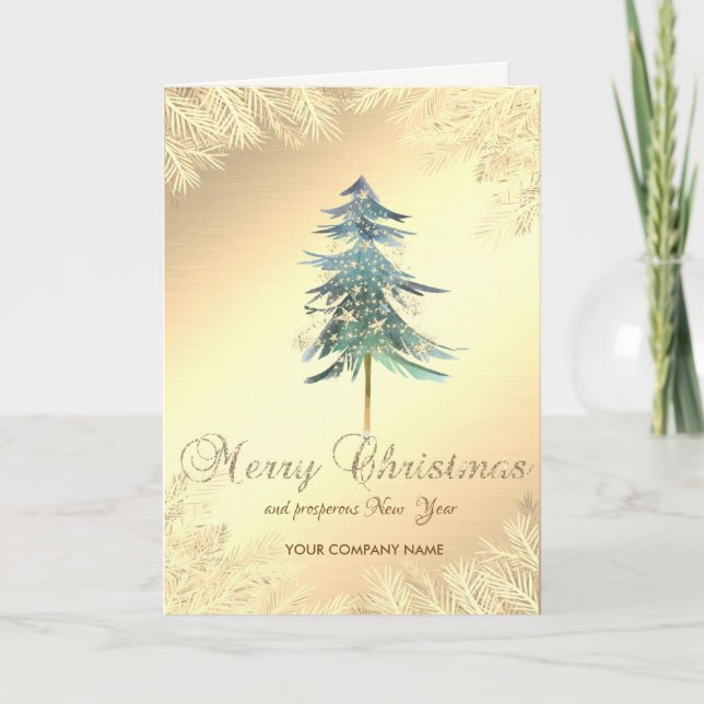 Tarjeta Festiva Árbol de navidades, ramas, oro, corporaciones (Anverso)