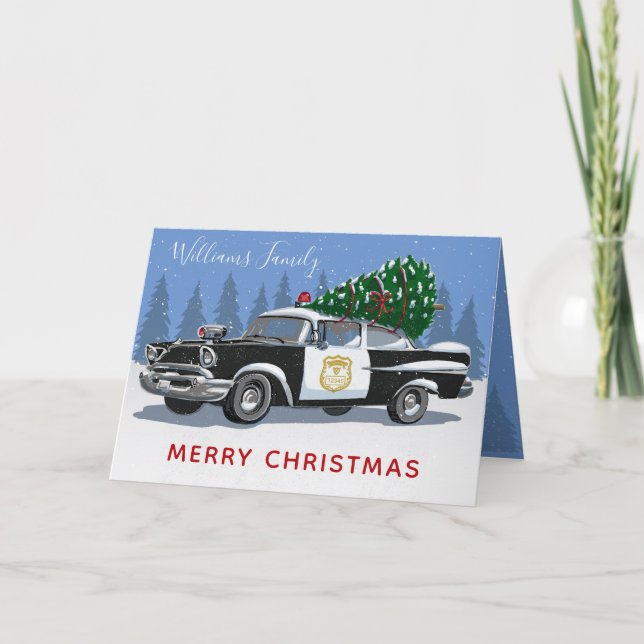 Tarjeta Festiva Árbol de número de placa de policía de época para  (Anverso)