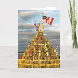 Tarjeta Festiva Árbol de ollas de bogavante en Plymouth, MAMÁES