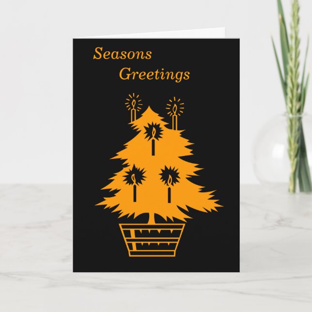 Tarjeta Festiva árbol de oro de diseño gráfico para navidades cont (Anverso)