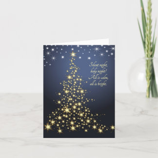 Tarjeta Festiva Árbol de oro resplandeciente, Navidades Carol Holi