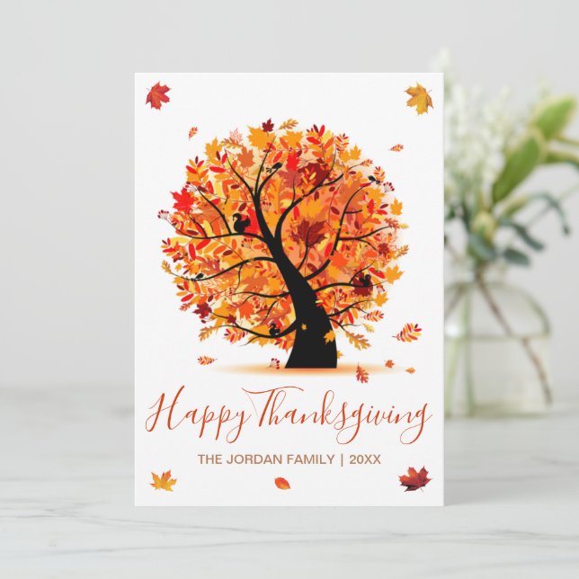 Tarjeta Festiva Árbol de otoño feliz de acción de gracias personal (Anverso de pie)