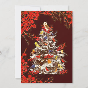 Tarjeta Festiva Árbol de pájaros festivos