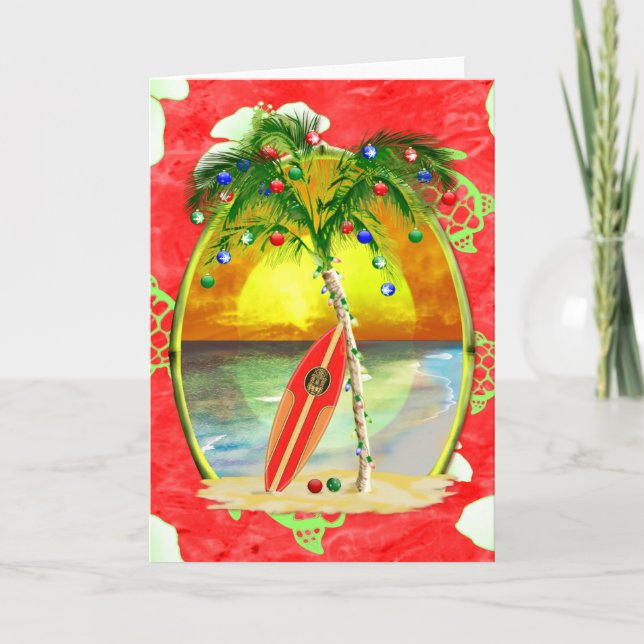 Tarjeta Festiva Árbol de palmas de Navidades tropicales (Anverso)