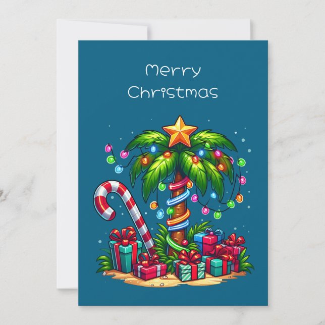 Tarjeta Festiva Árbol de palmas de Navidades tropicales (Anverso)