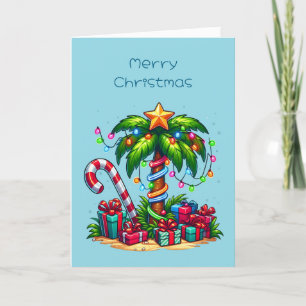 Tarjeta Festiva Árbol de palmas de Navidades tropicales