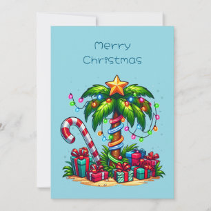 Tarjeta Festiva Árbol de palmas de Navidades tropicales