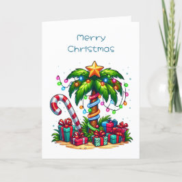 Tarjeta Festiva Árbol de palmas de Navidades tropicales