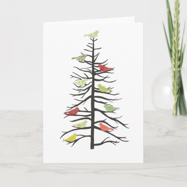 Tarjeta Festiva Árbol de papel del pájaro (Anverso)